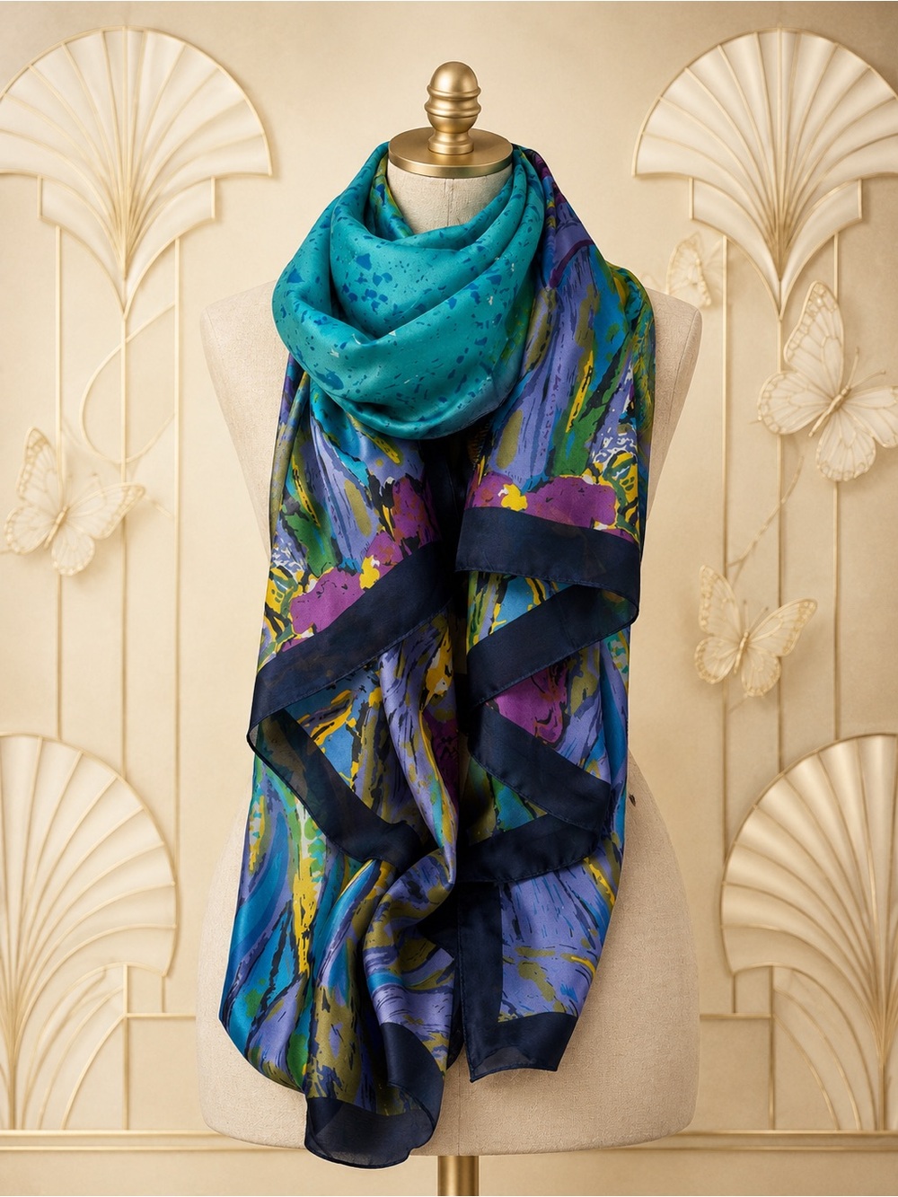 🆕🔥HOT BUY!Women’s Teal & Purple Abstract Silk Scarf